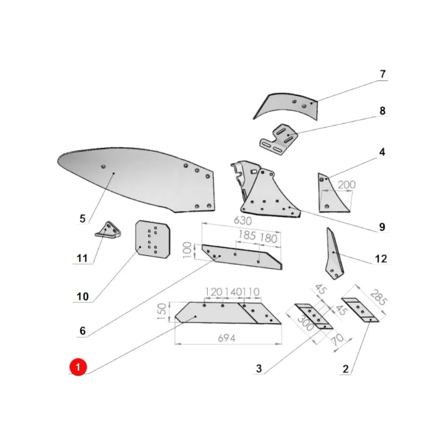 Kramp - 1153522500N - Left Plowshare ZX, Long Unia 1153/52-250/0