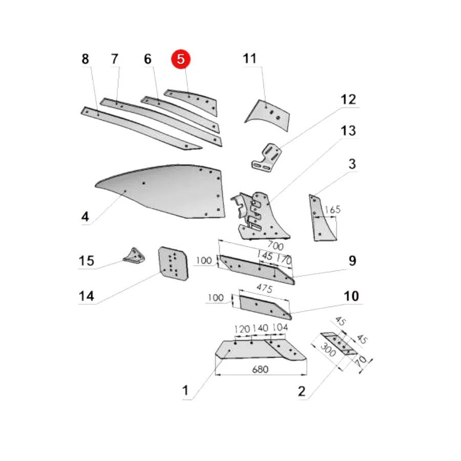 Unia - 1067/95-001/0 - Right Moldboard Slat "A" XXL