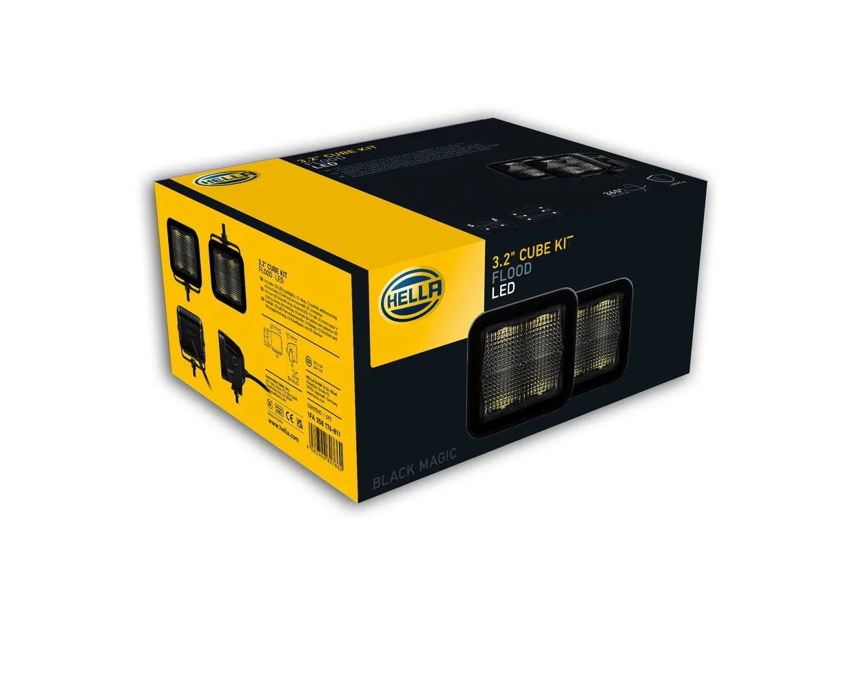 HELLA - 1FA 358 176-811 - LED-High Beam Headlight, Black Magic Edgeless Cube Kit 3.2", 12/24V, 3000lm