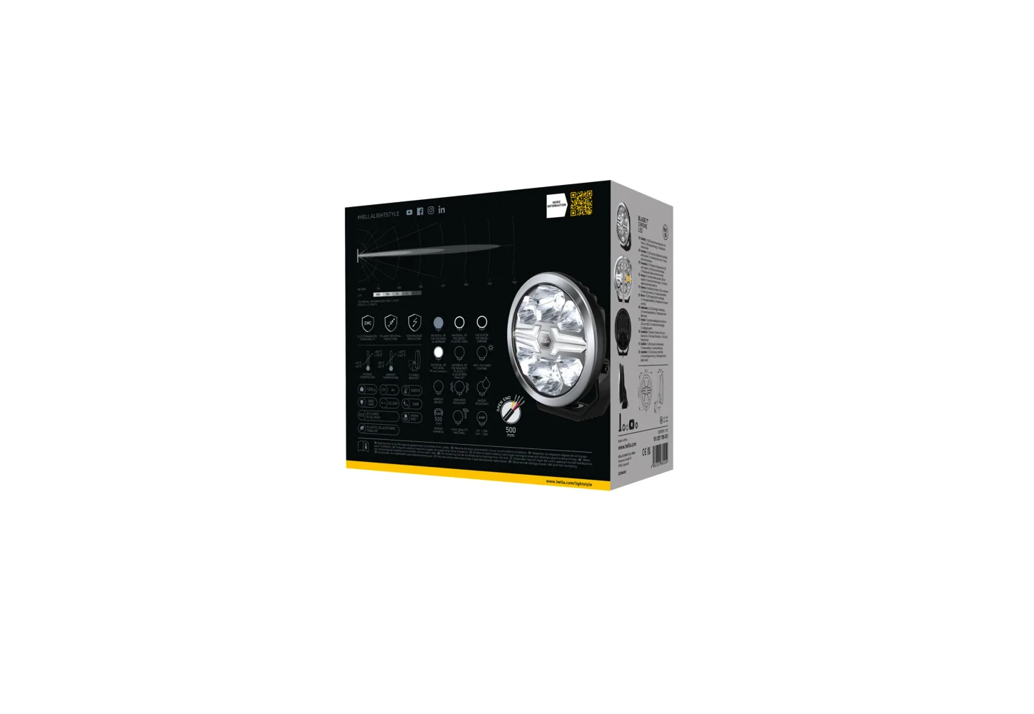 HELLA - 1FJ 357 198-031 - LED-High Beam Headlight, Blade Chrom 7", 12/24V, white/yellow (amber), 1800l
