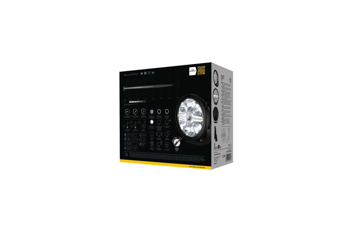 HELLA - 1FJ 357 198-051 - LED-High Beam Headlight, Blade Black 7", 12/24V, white, 1800lm