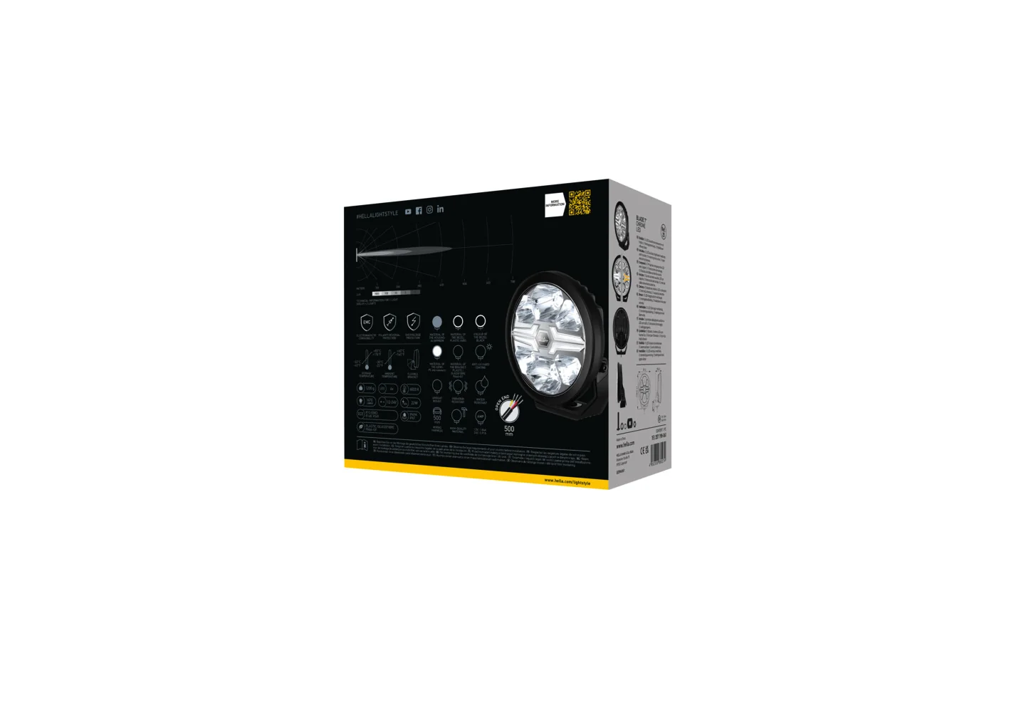 HELLA - 1FJ 357 198-061 - LED-High Beam Headlight, Blade Black 7", 12/24V, white/yellow (amber), 1670l