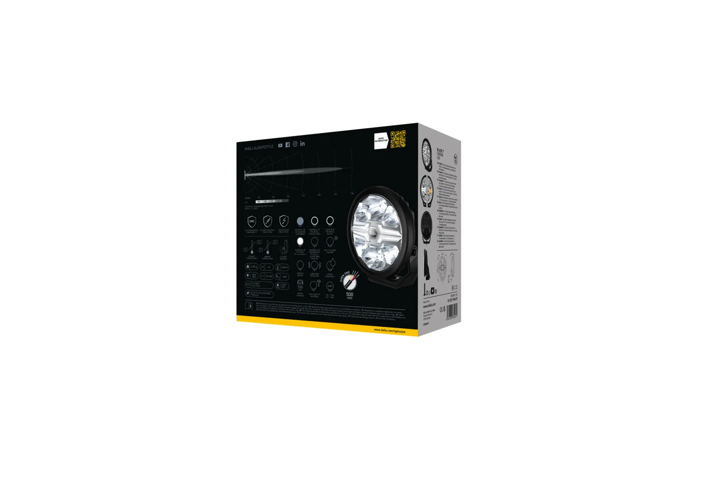 HELLA - 1FJ 357 198-071 - LED-High Beam Headlight, Blade Black 7", 12/24V, white/yellow (amber), 1800l