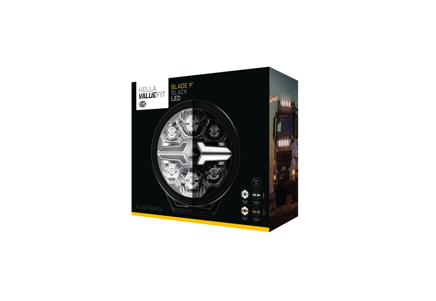 HELLA - 1FJ 357 199-061 - LED-High Beam Headlight, Blade Black  9", 12/24V, white/yellow (amber), 1700