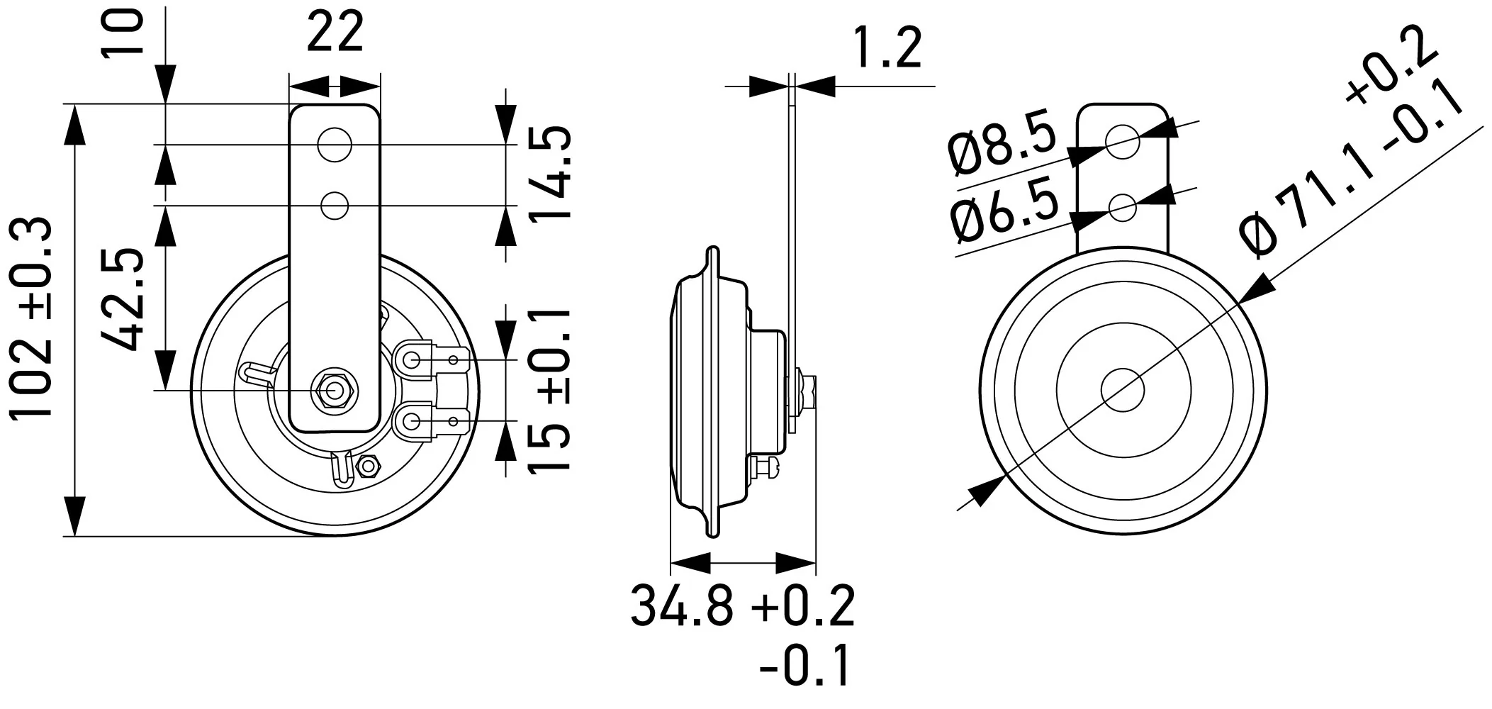 HELLA - 3AL 012 588-011 - Signal Horn, HELLA ESSENTIAL HORN S70 SET, 12V, 108dB(A), Low Tone/High Tone