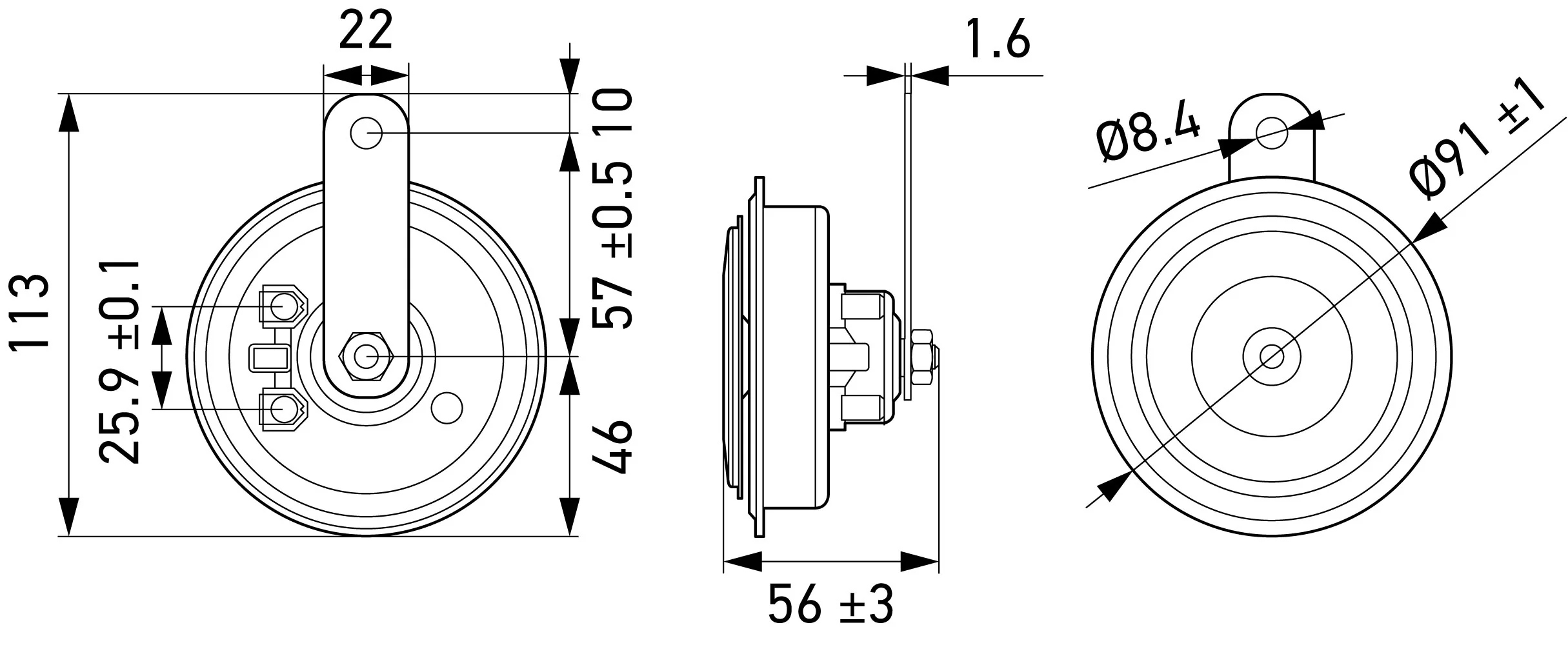 HELLA - 3AM 011 225-871 - Signal Horn, HELLA ESSENTIAL HORN S92 SET, 12V, 113dB(A), High Tone/Low Tone