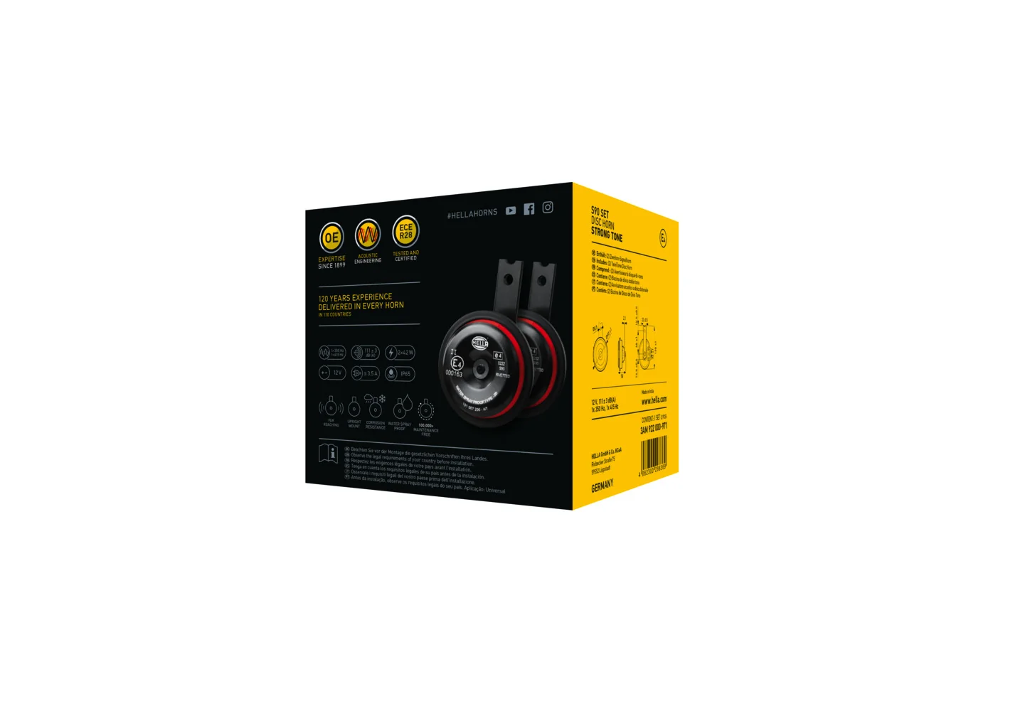 HELLA - 3AM 922 000-971 - Signal Horn, HELLA STYLE HORN S90 SET, 12V, 111dB(A), High Tone/Low Tone, Q
