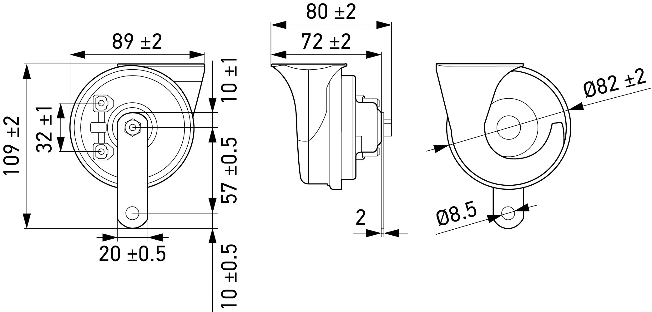 HELLA - 3FH 007 424-801 - Trumpet Horn, HELLA STYLE HORN TE24 SET, 12V, 110dB(A), Low Tone/High Tone -