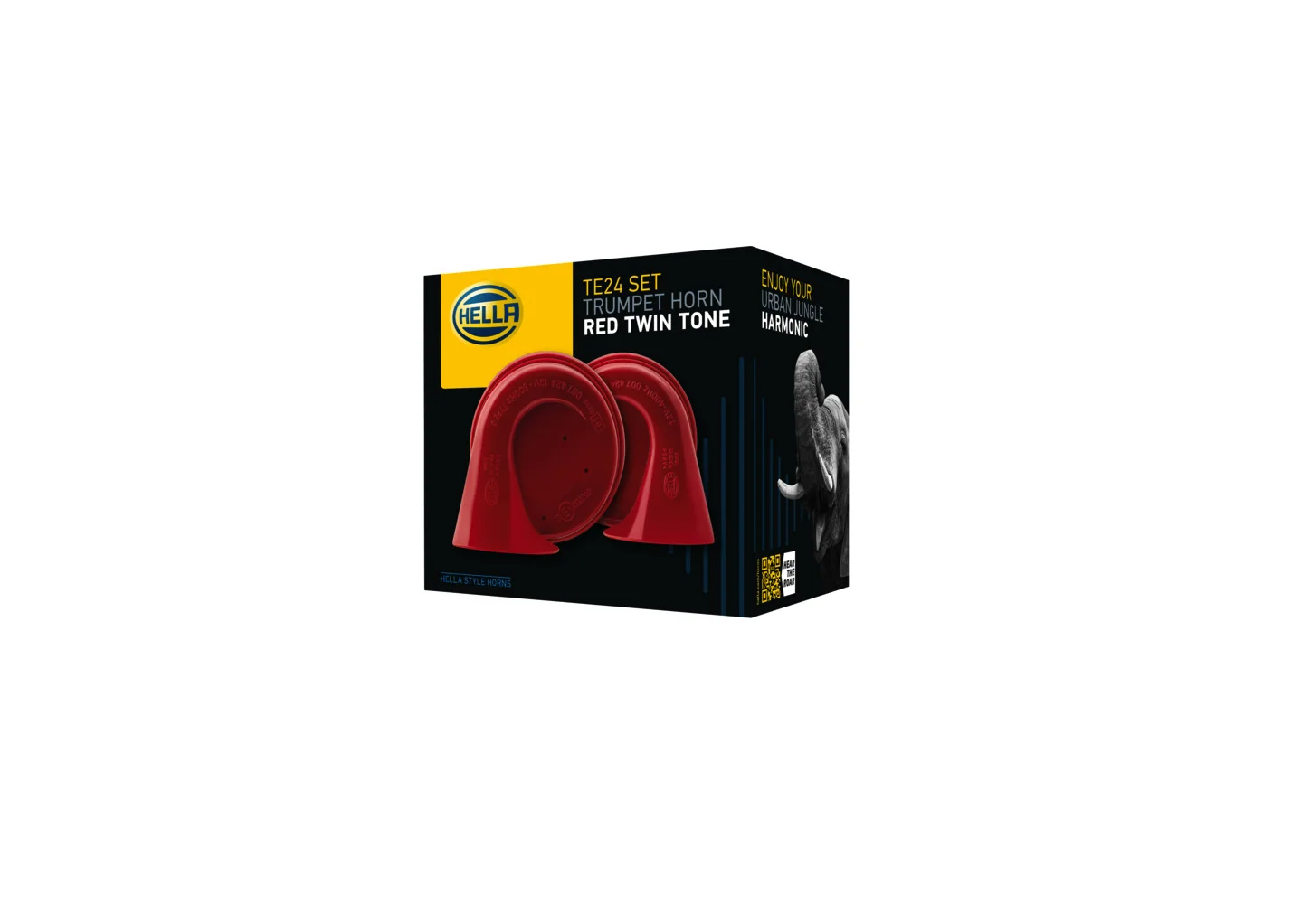 HELLA - 3FH 007 424-811 - Trumpet Horn, HELLA STYLE HORN TE24 SET, 12V, 110dB(A), Low Tone/High Tone -
