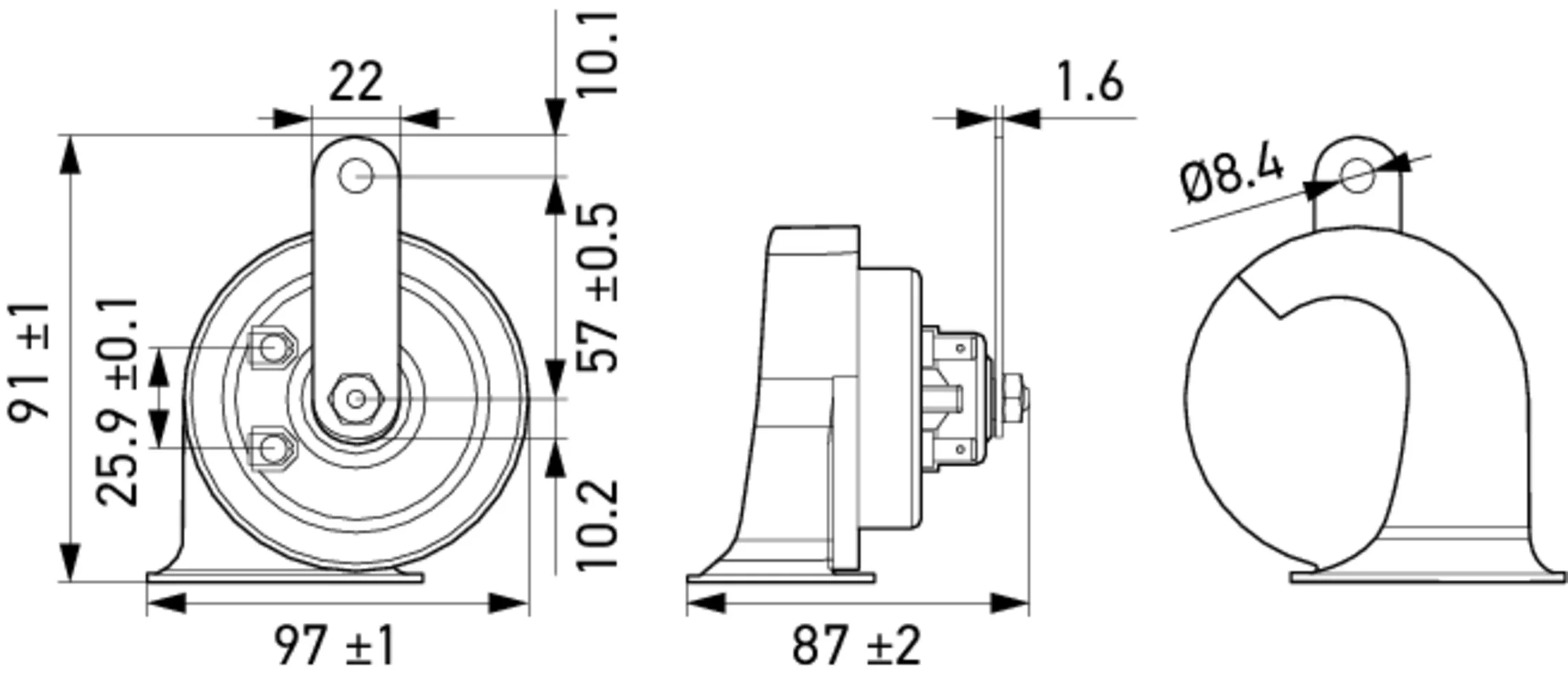 HELLA - 3FH 007 728-981 - Trumpet Horn, HELLA eLONG-LIFE HORN TE40 SET, 12V, 112dB(A), High Tone/Low T