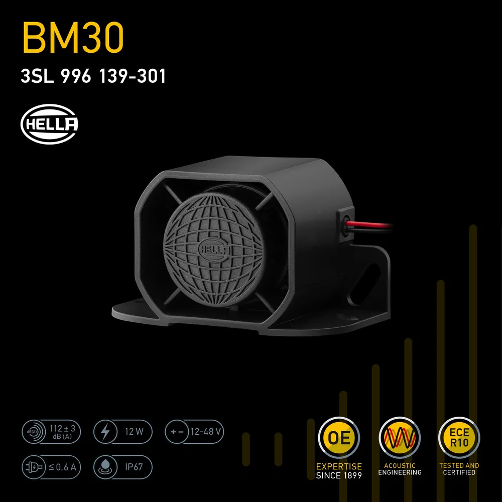 HELLA - 3SL 996 139-301 - Back-up Alarm BM30, 112dB(A), Loud Tone, Quantity: 1