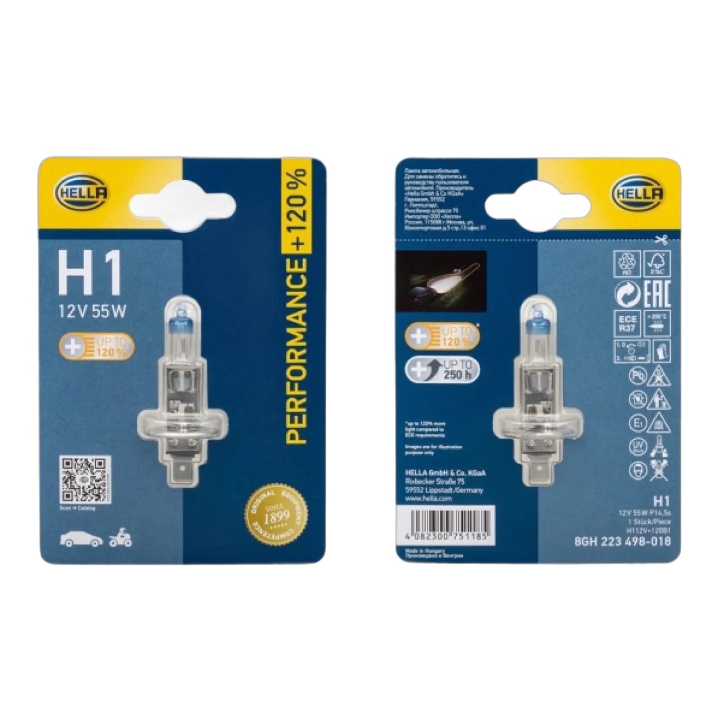 HELLA - 8GH 223 498-131 - Halogen-Bulb, H7, White Light, 12V, 55W, Quantity: 1