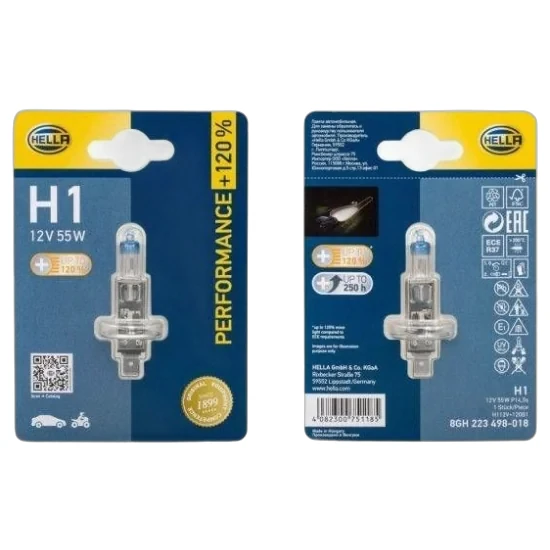 HELLA - 8GH 223 498-211 - Halogen-Bulb, H1, Performance, 12V, 55W, Quantity: 1
