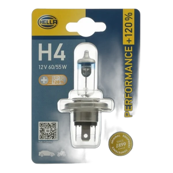 HELLA - 8GJ 223 498-121 - Halogen-Bulb, H4, White Light, 12V, 60/55W, Quantity: 1