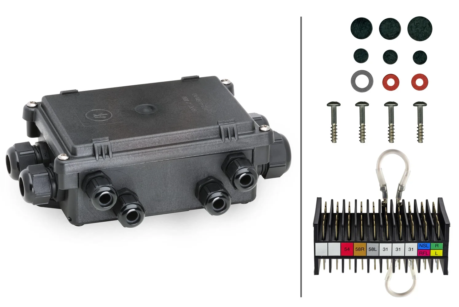 HELLA - 8KV 177 785-007 - Cable Junction Box, Blade Terminal 6.3mm, 12-pin connector, Number of connect