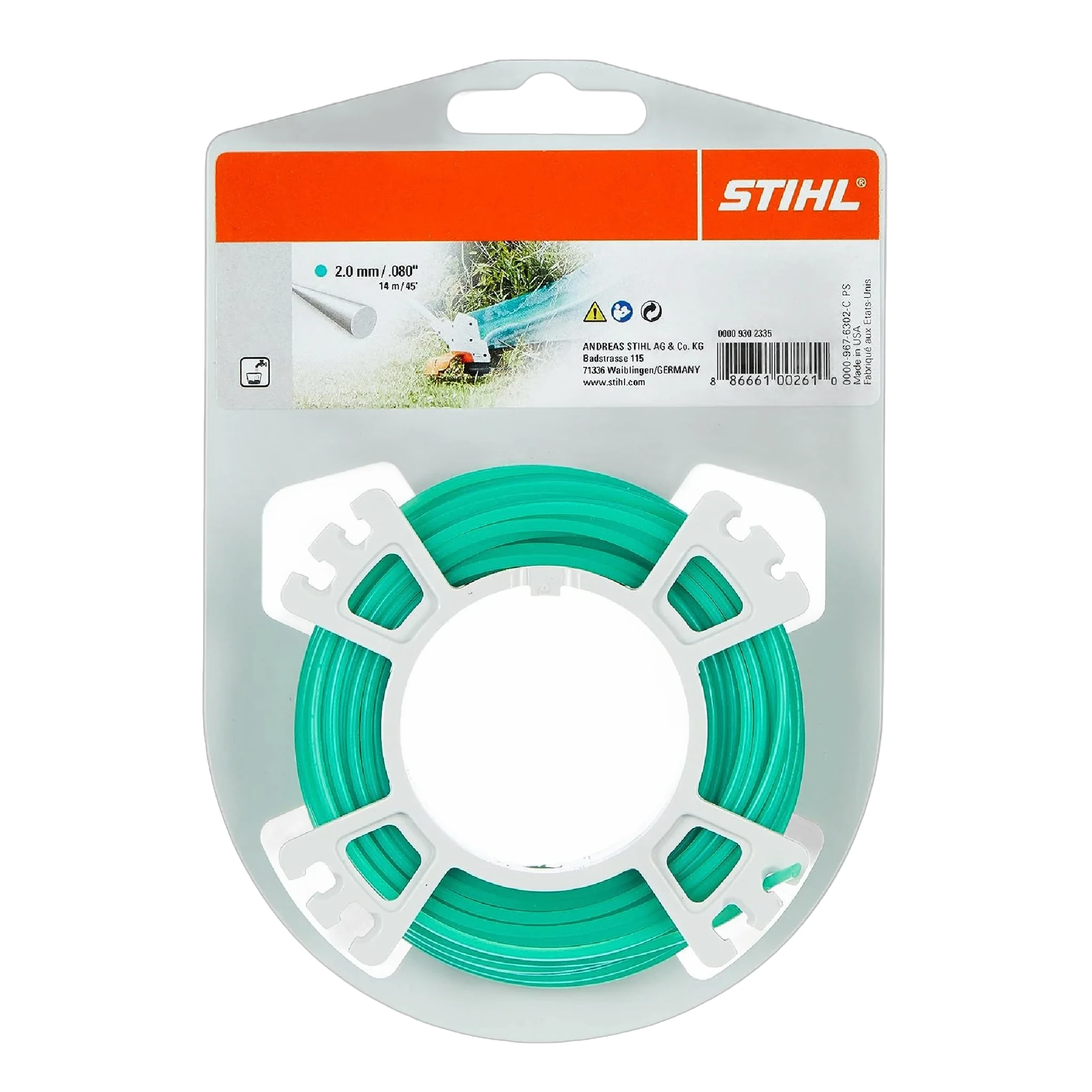 Stihl - 0000-930-2335 - Round Line Diameter 2.0 mm x 14.0 m Green