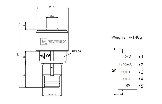Filtrec - EAF8 - Electronical differential pressure trans