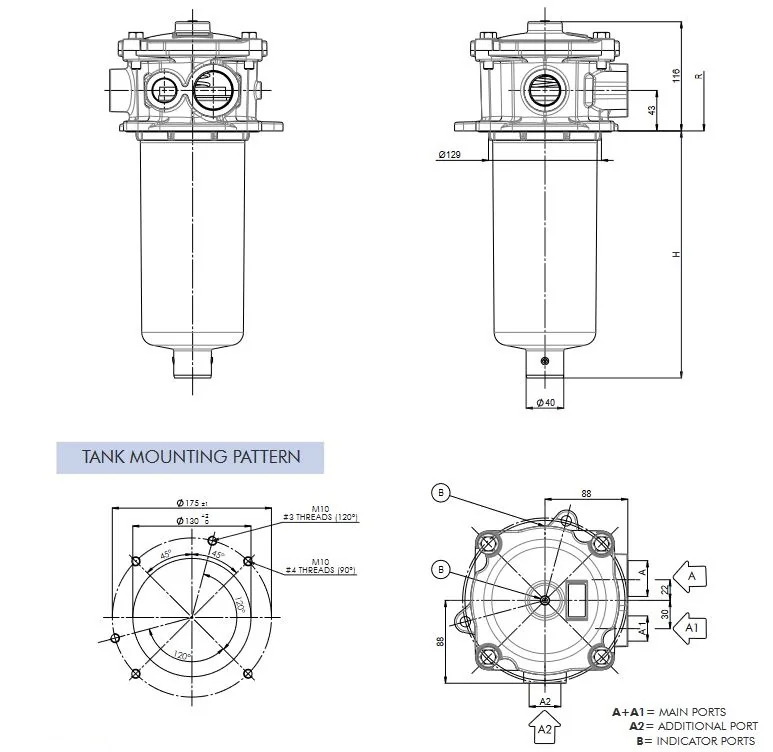 Filtrec - FRMR145G10CBB6B4B50D000 - Tank top return filter frm series