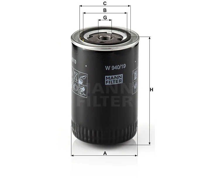 Mann-Filter - W 940/19 - Oil filter (spin-on)
