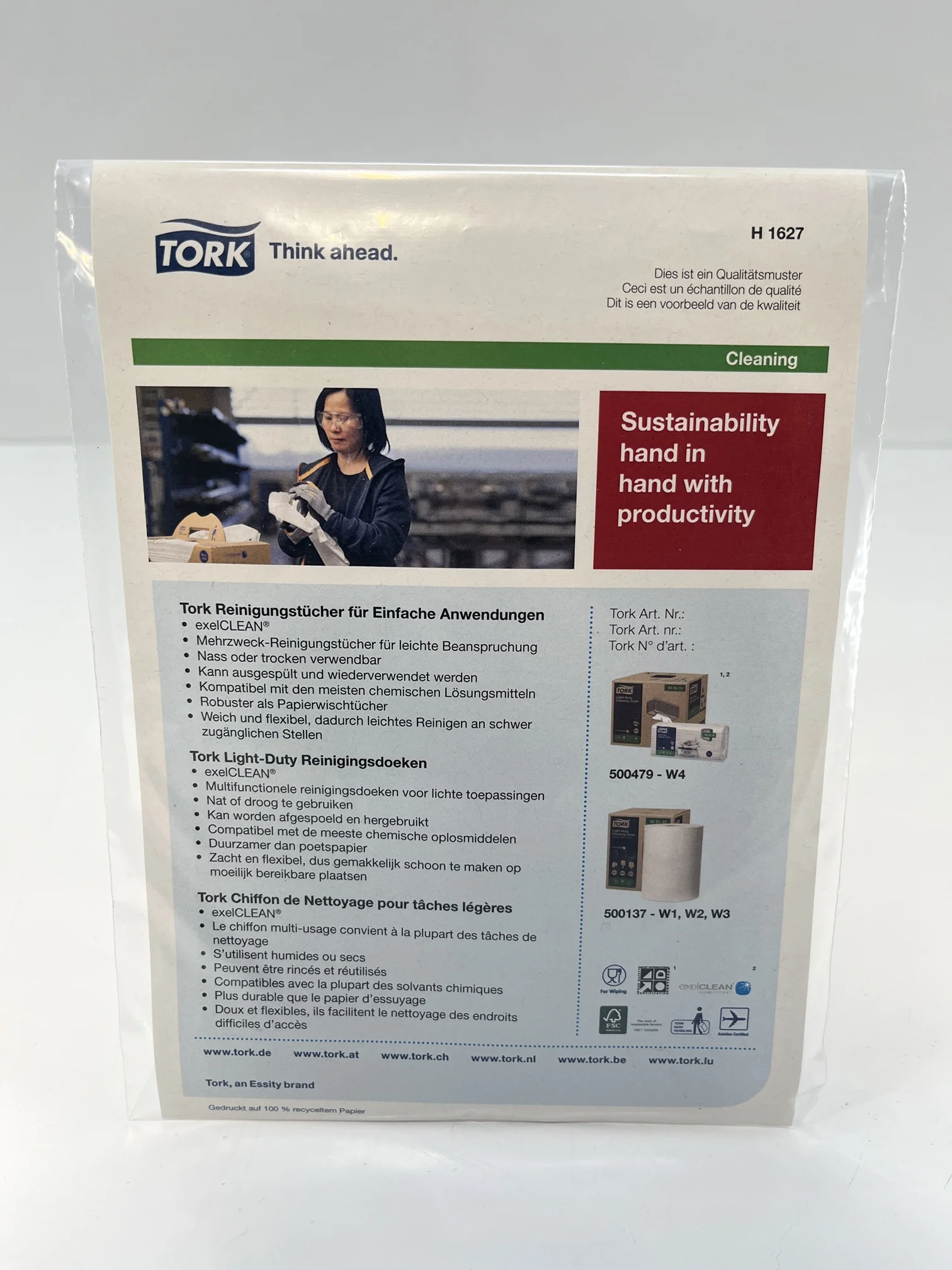Tork - Muster Tork - Sample tork lightweight cleaning wipes, white w1/2/3