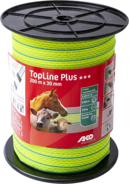 AKO - 449583 - Tape Topline Plus 200m 30mm, Neon Yellow/Blue 8x0.30mm Tricond