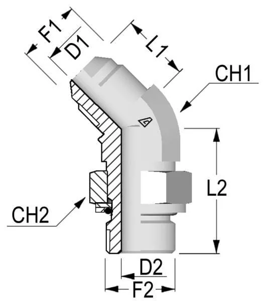 Alfagomma - KIB450706 - Elbow 7/16 JIC x 3/8 BSP 45°