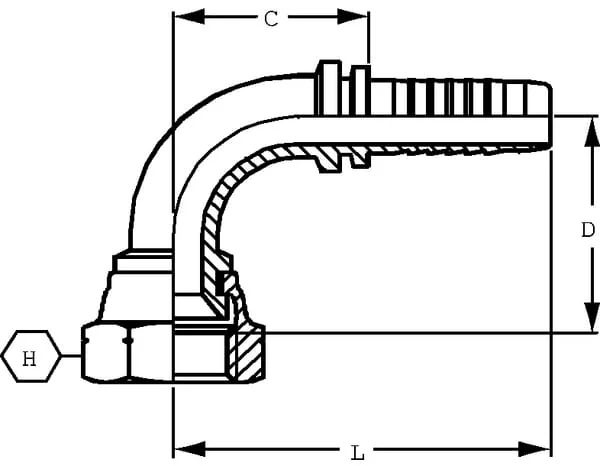 Alfagomma - PA8990L - Alfagomma Fitting DN08-9/16-UNF-90°