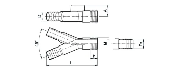 Arag - 140002AKB - Y 45°+Hose End 2x25mm / 1x25mm