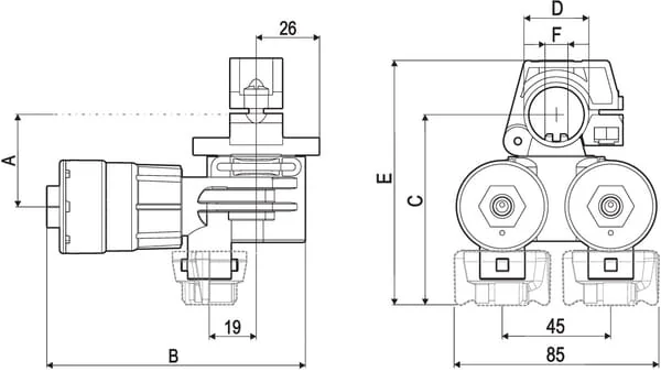 Arag - 4063F450 - Nozzle Holder 2-Way 3/4" Selejet