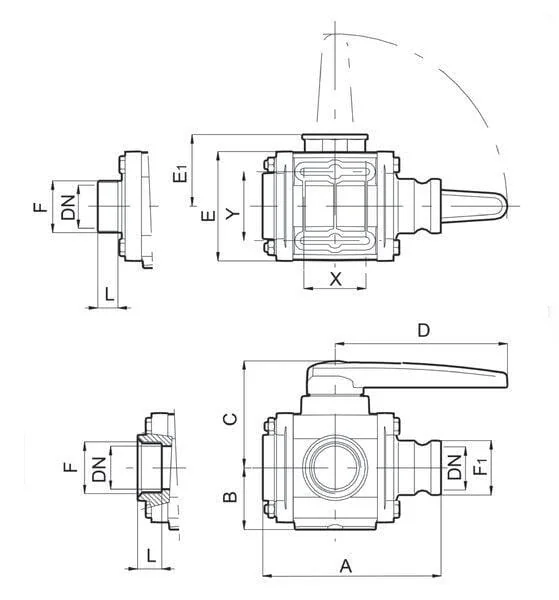 Arag - 453015H66 - Ball Valve 3-Way 1 1/2" M