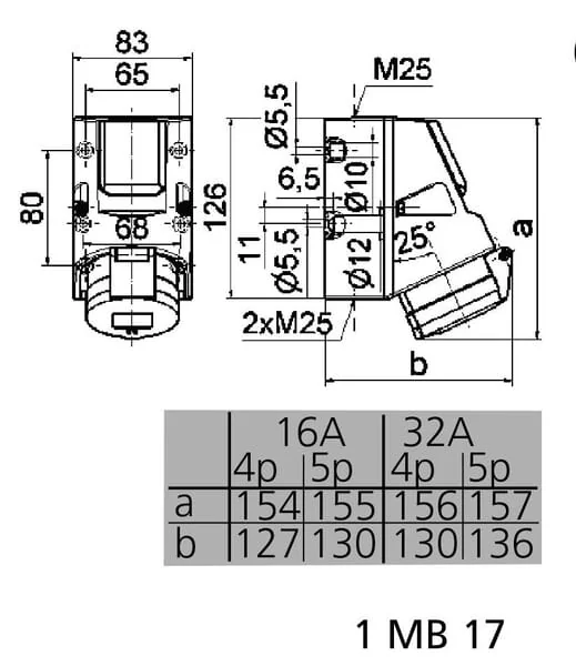 Bals - B001011 - Cee Wall Socket 32A 5P 400V IP44 126x83