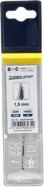 Bohrcraft - 12020700150 - Drill 1.5 mm HSS-DIN 338-G Turbo Step