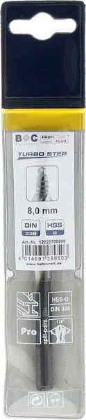Bohrcraft - 12020700800 - Drill 8.0 mm HSS-DIN 338-G Turbo Step