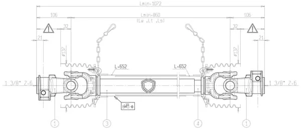 Bondioli Pavesi - 7G4N086CE007007 - PTO Shaft G4 L: 860mm Bondioli & Pavesi
