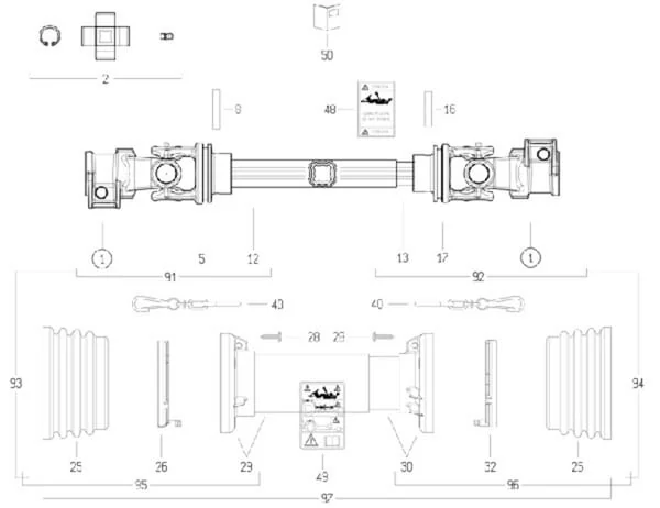 Bondioli Pavesi - CS1N086CE007007 - PTO Shaft S1 L: 860mm, Bondioli & Pavesi
