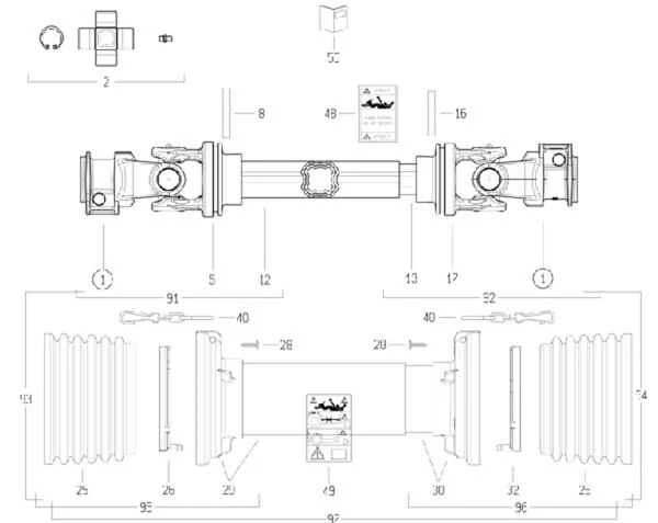 Bondioli Pavesi - CS2N086CE007007 - PTO Shaft S2 L: 860mm, Bondioli & Pavesi