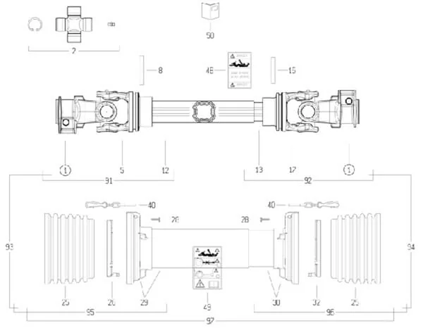 Bondioli Pavesi - CS4N086CE007007 - PTO Shaft S4 L: 860mm, Bondioli & Pavesi