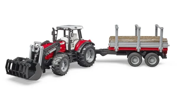 Bruder - U02046 - Massey Ferguson 7480 With Front Loader And Wood Trailer