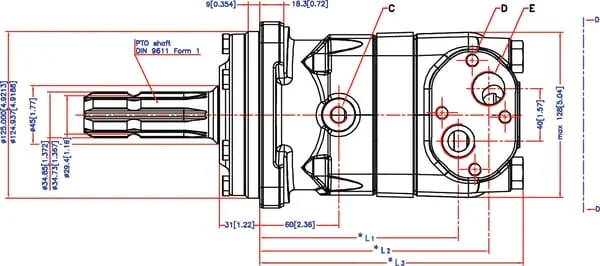 Danfoss - OMT500151B3023 - Orbit Motor, Shaft 1 3/8"z6