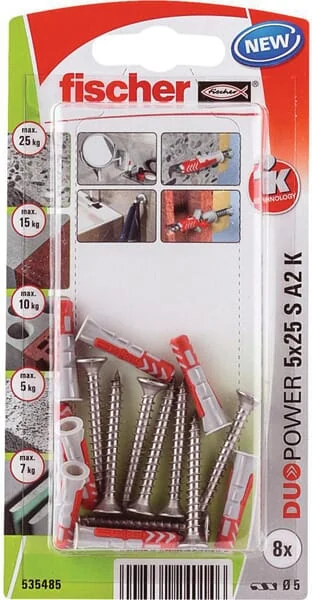 Fischer - 535485 - Plug DUOPOWER 5x25 S A2 K 8pcs