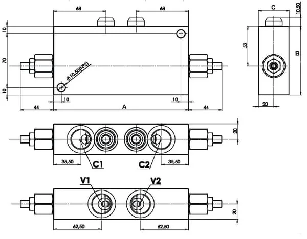 FluidPress - FPOE120D34LA35B - Counter Balance Valve Double 3/4"