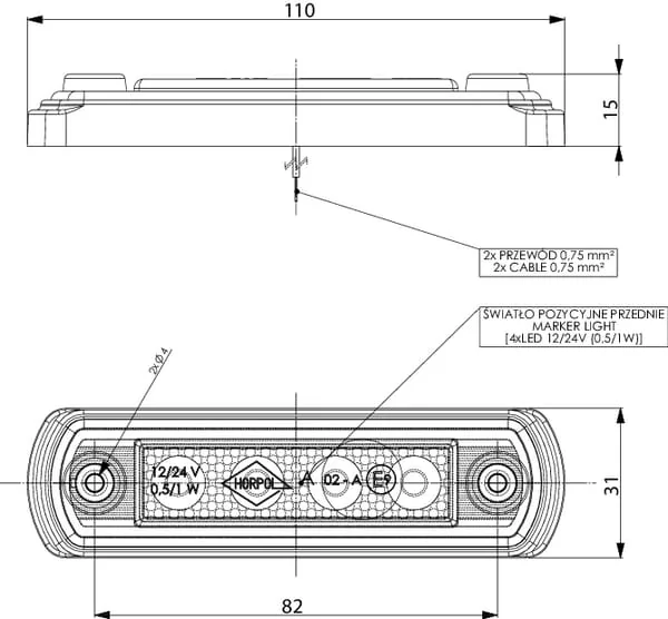 Gopart - LA35056 - Marker Light LED, 0,5/1W, Rectangular, 12/24V, White, 82x31x15mm, 4 LED Diodes
