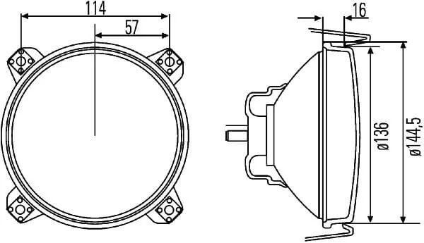 Hella - 1A3005649007 - Headlight Halogen, Round, 12V, Transparent, Diameter 144.5mm