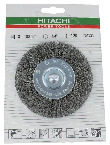 Hikoki - 751321 - Round Brush 100 mm x 0.3 Wavy Wire, 1/4" Hex Shaft