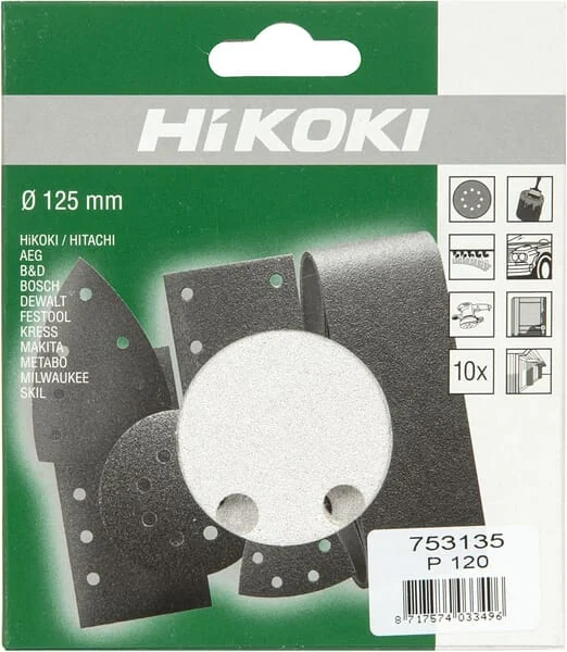 Hikoki - 753135 - Sanding Disc Diameter 125mm K120 10x White