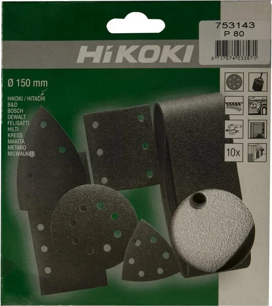 Hikoki - 753143 - Sanding Disc Diameter 150mm K80 10 Pcs