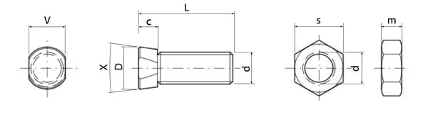 Kramp - 1235C2FBP025 - Plough Bolts With Conical Head With Nuts