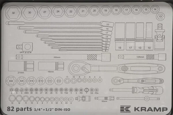 Kramp - 180482420KR - Combined Socket Set 1/4" 1/2", 82 pcs