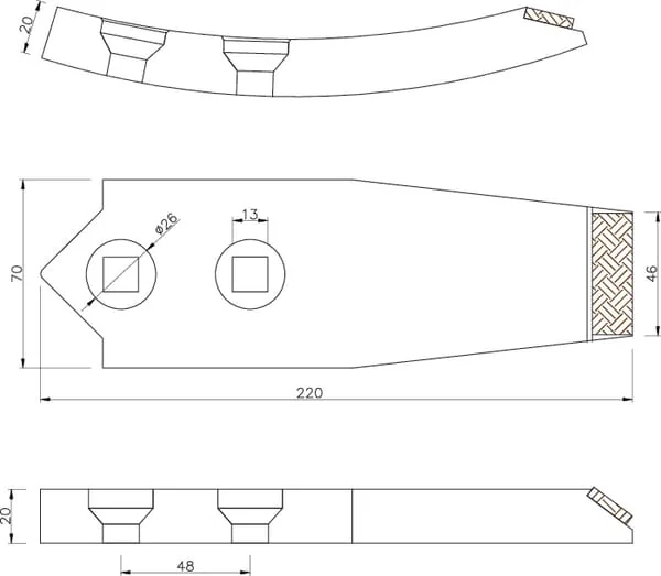Kramp - 2111200020CN - Cultivator Point 215x40x20mm, Hardened, Curved, 2 Hole, Suitable for Unia