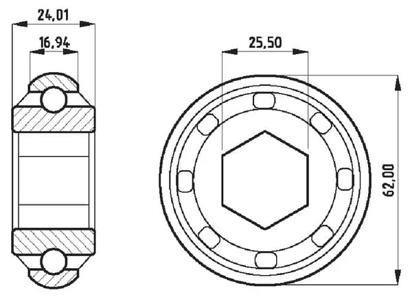 Kramp - 3045JD9313 - Deep Groove Ball Bearing 25.5x62x24 mm Kramp